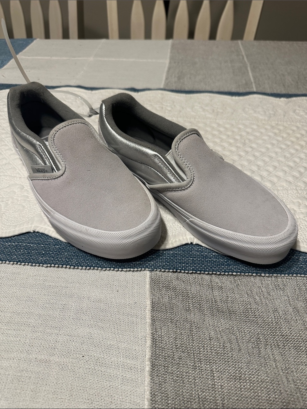 Vans Slip-On Loafers in Light Gray and Silver Metallic